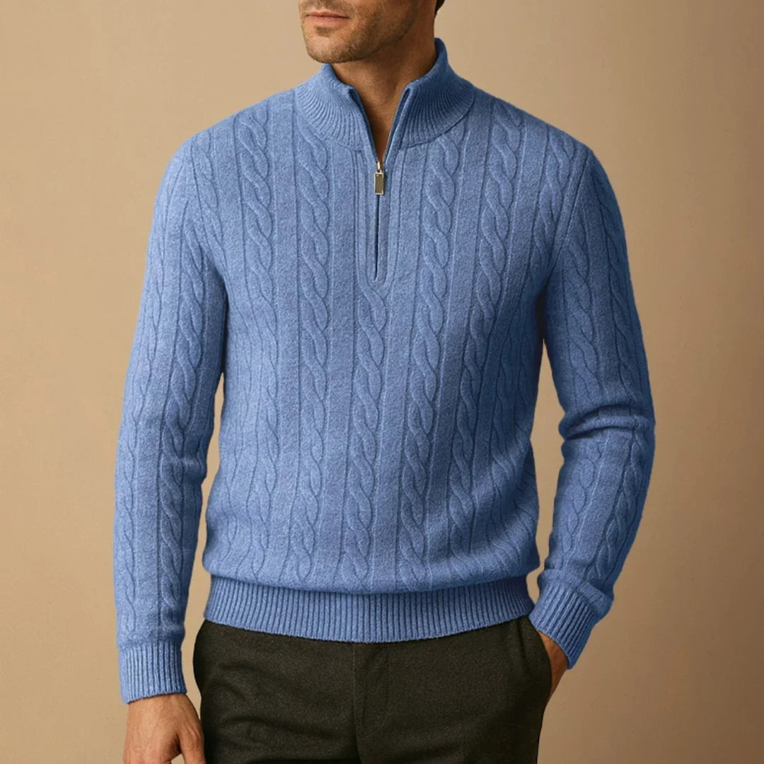 Pull Torsadé Col Zippé Homme
