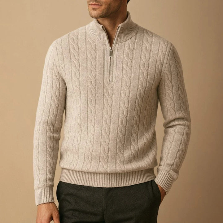 Pull Torsadé Col Zippé Homme