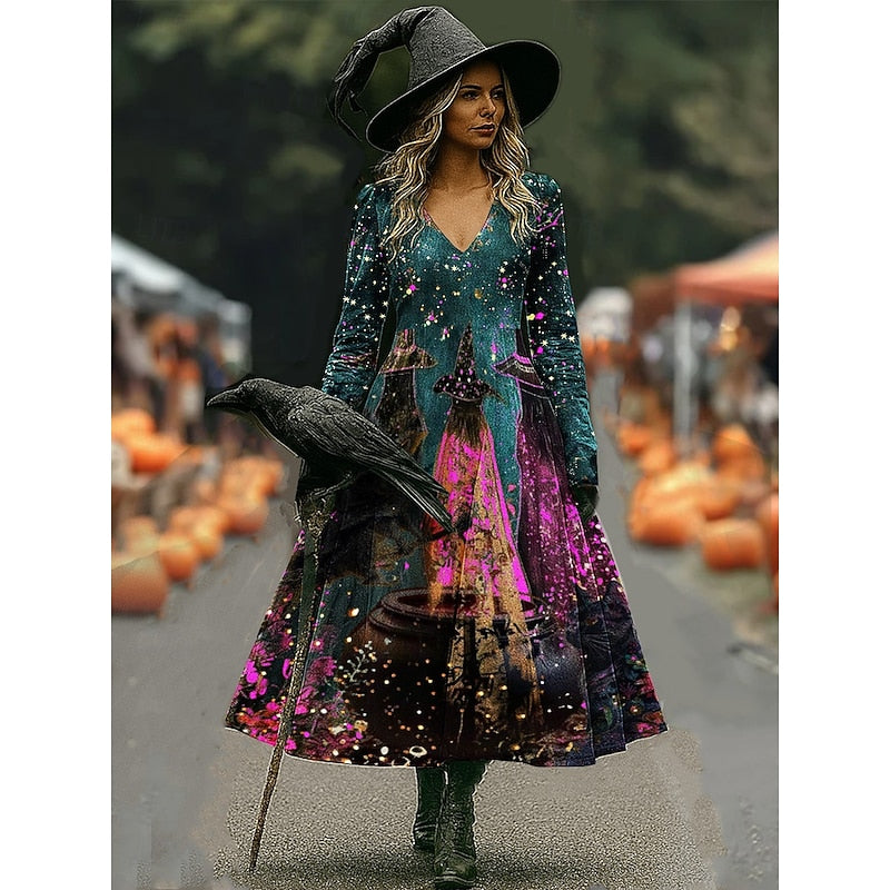 Robe Midi Halloween Sorcière Femme