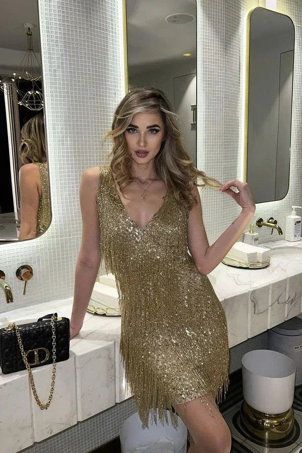 Robe À Paillettes À Franges Femme