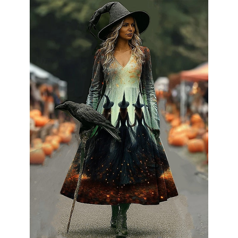 Robe Midi Halloween Sorcière Femme