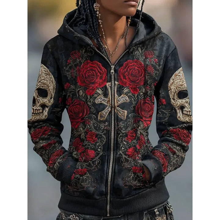 Sweat à Capuche Zippé Crâne Roses Homme