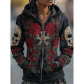 Sweat à Capuche Zippé Crâne Roses Homme