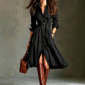 Women's Belted Striped Shirt Midi Dress