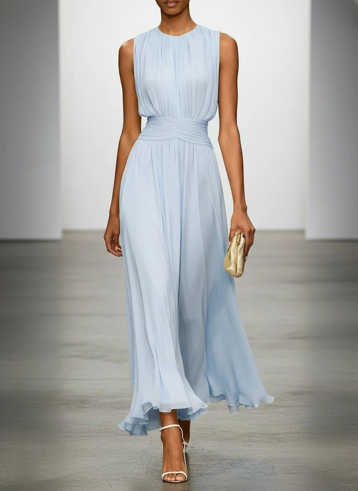 Robe Longue Sans Manches Taille Drapée Femme