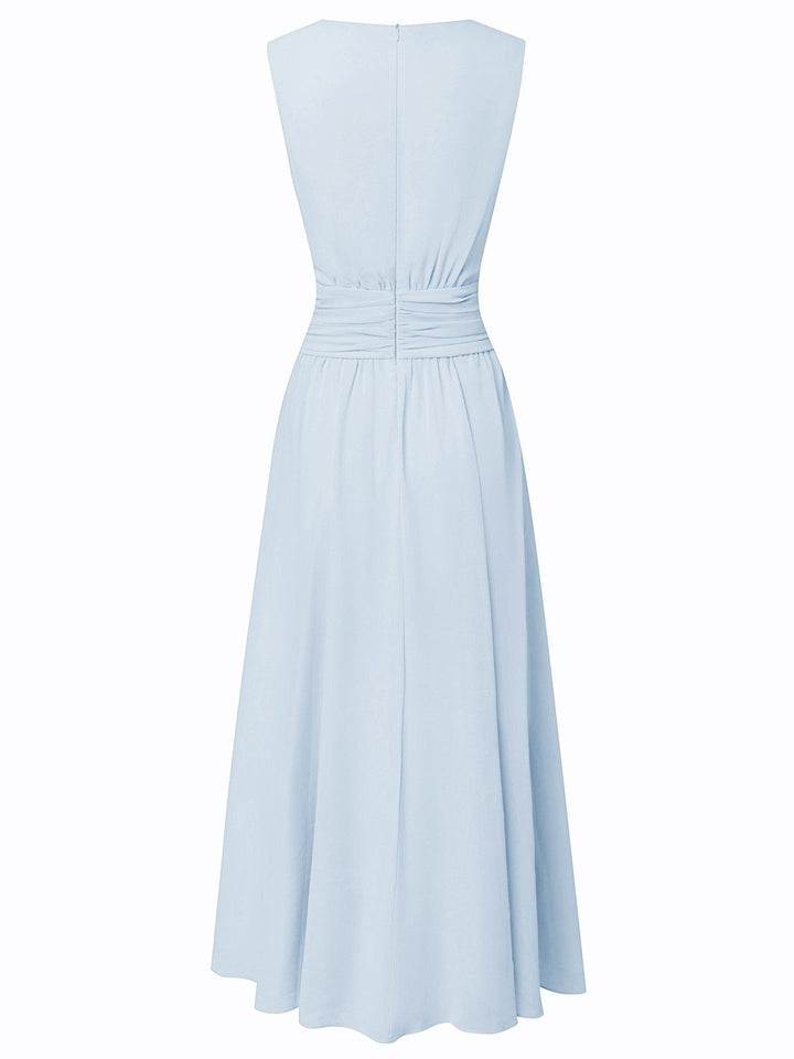 Robe Longue Sans Manches Taille Drapée Femme