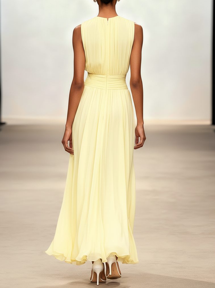 Robe Longue Sans Manches Taille Drapée Femme