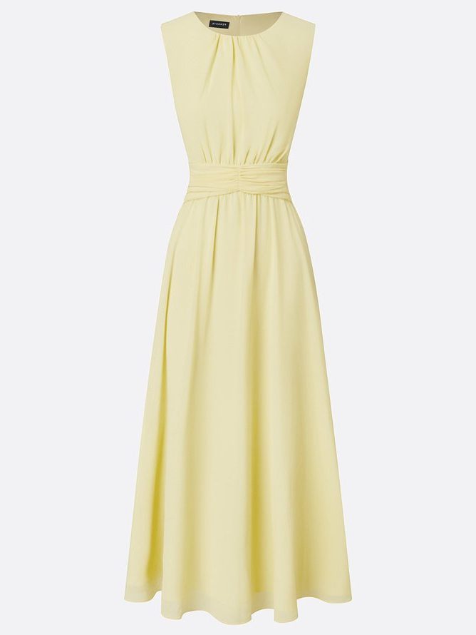 Robe Longue Sans Manches Taille Drapée Femme