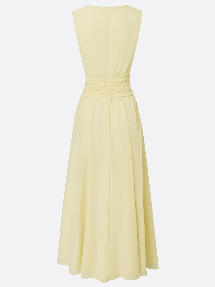 Robe Longue Sans Manches Taille Drapée Femme