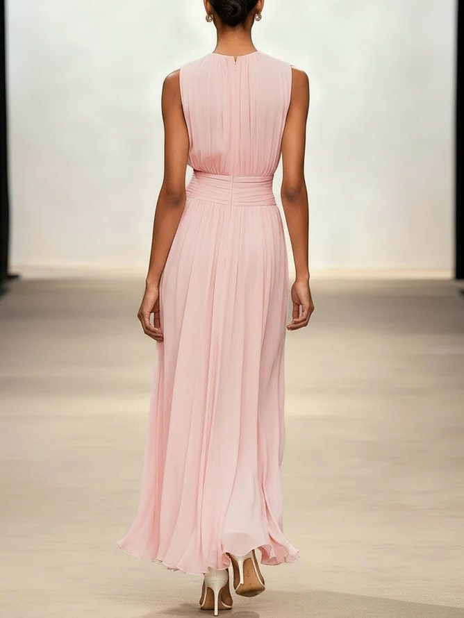 Robe Longue Sans Manches Taille Drapée Femme
