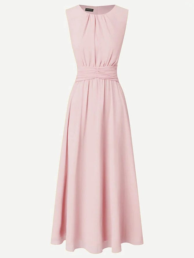 Robe Longue Sans Manches Taille Drapée Femme