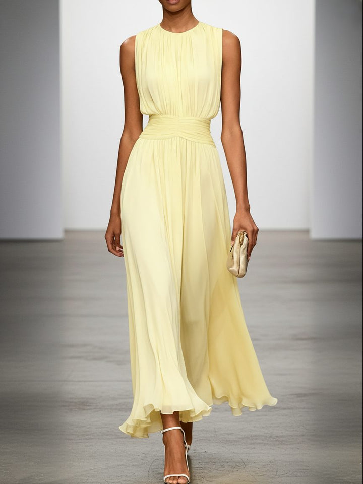 Robe Longue Sans Manches Taille Drapée Femme