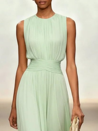 Robe Longue Sans Manches Taille Drapée Femme