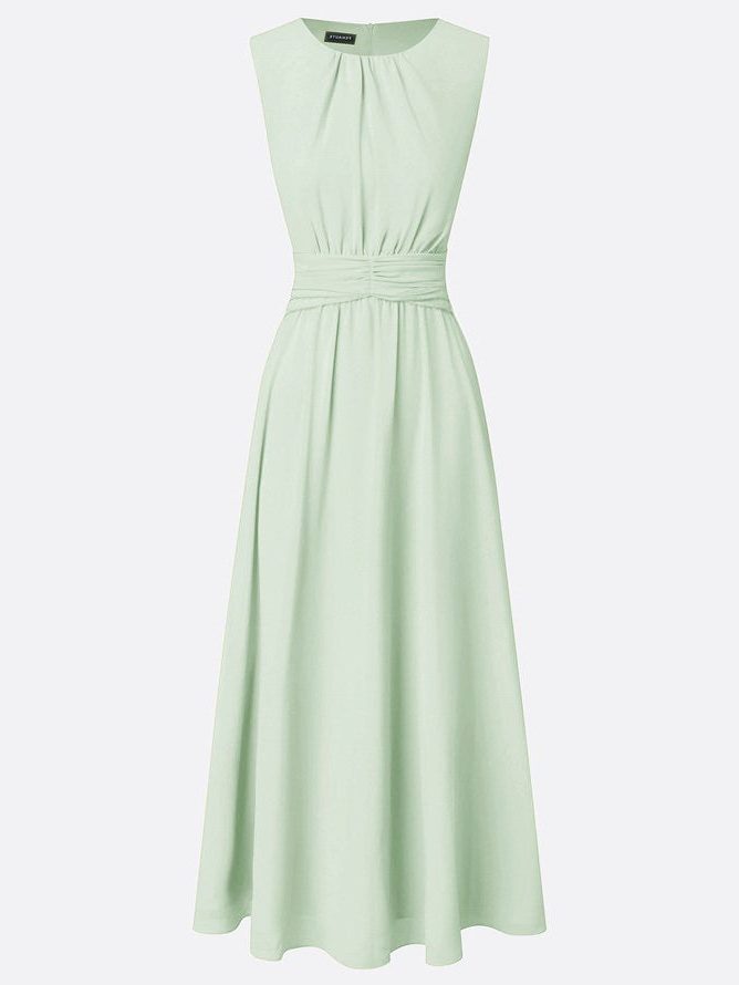 Robe Longue Sans Manches Taille Drapée Femme