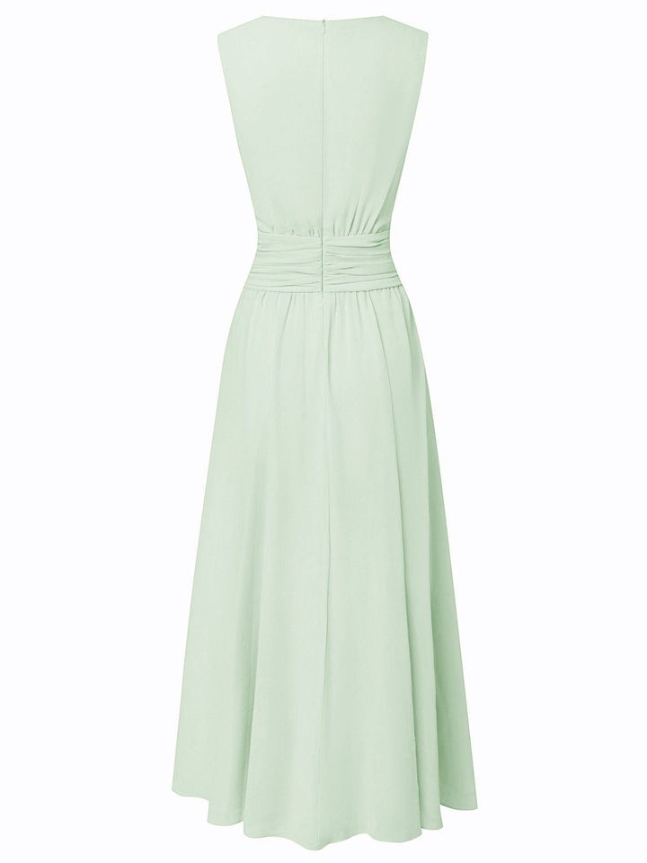 Robe Longue Sans Manches Taille Drapée Femme