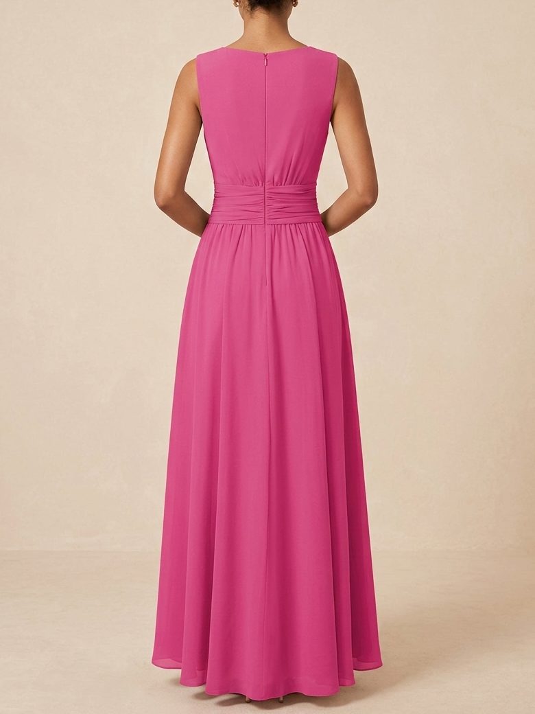 Robe Longue Sans Manches Taille Drapée Femme