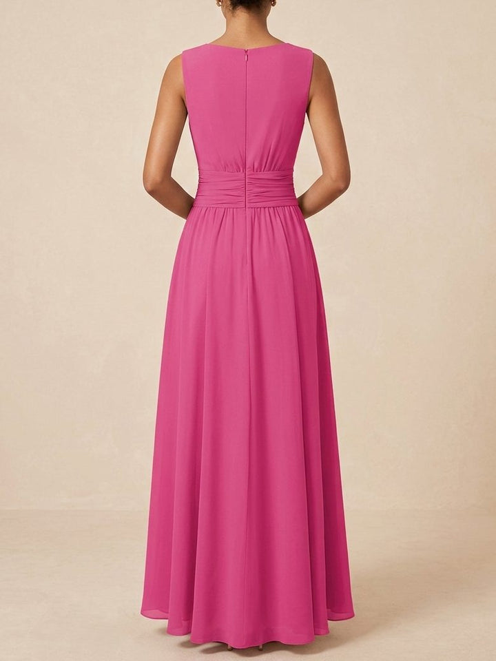 Robe Longue Sans Manches Taille Drapée Femme