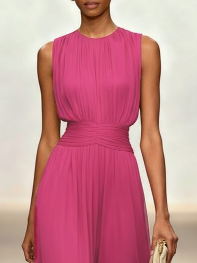 Robe Longue Sans Manches Taille Drapée Femme
