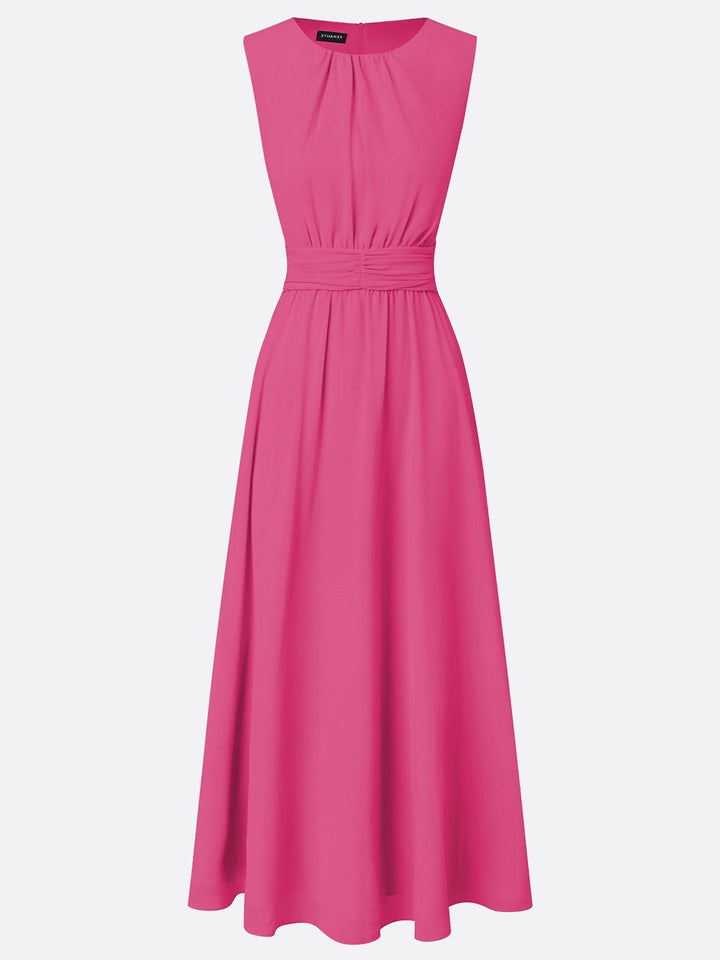 Robe Longue Sans Manches Taille Drapée Femme