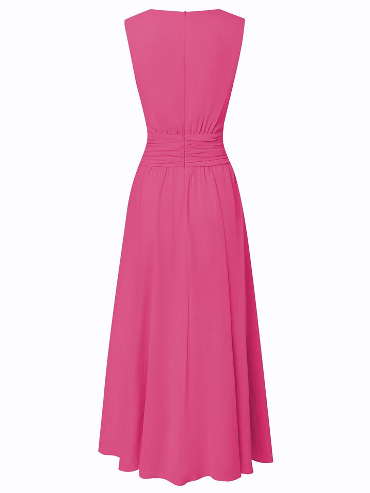 Robe Longue Sans Manches Taille Drapée Femme