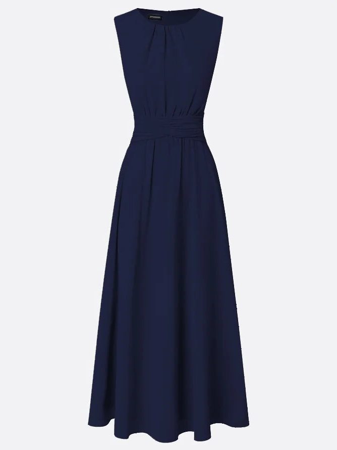 Robe Longue Sans Manches Taille Drapée Femme