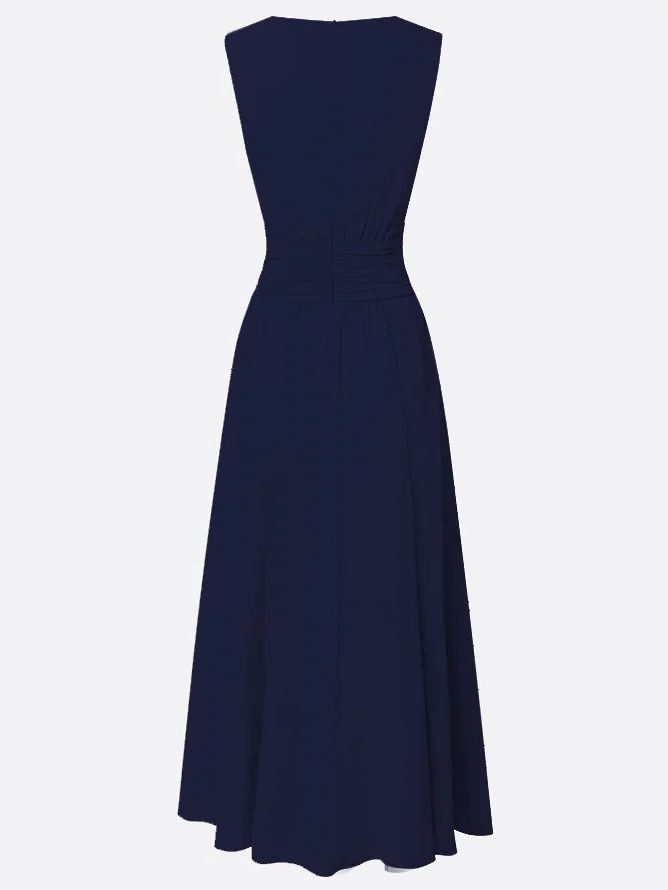 Robe Longue Sans Manches Taille Drapée Femme