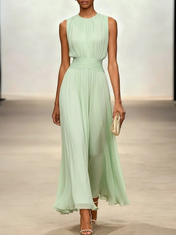 Robe Longue Sans Manches Taille Drapée Femme