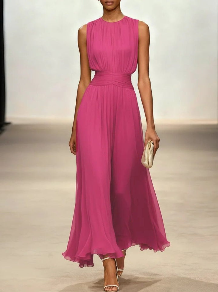 Robe Longue Sans Manches Taille Drapée Femme