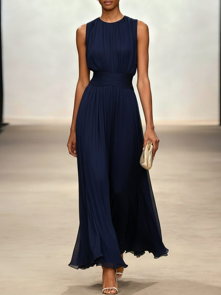 Robe Longue Sans Manches Taille Drapée Femme