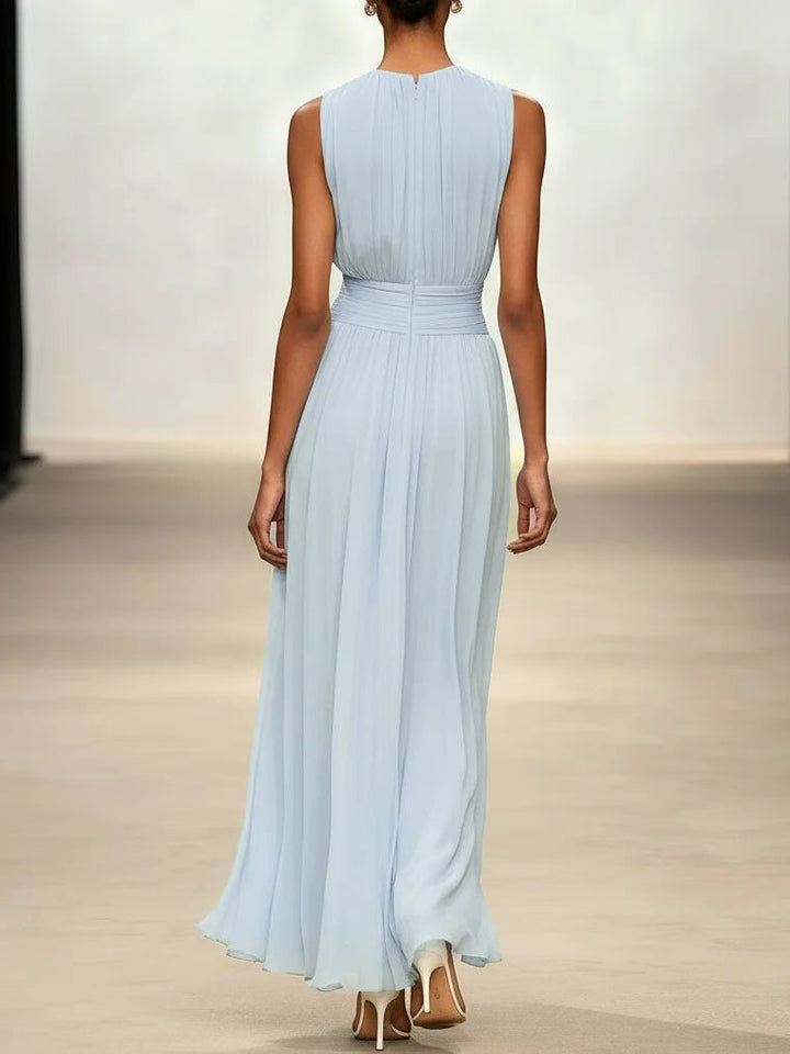 Robe Longue Sans Manches Taille Drapée Femme