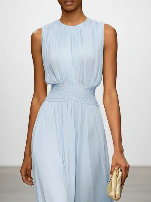 Robe Longue Sans Manches Taille Drapée Femme