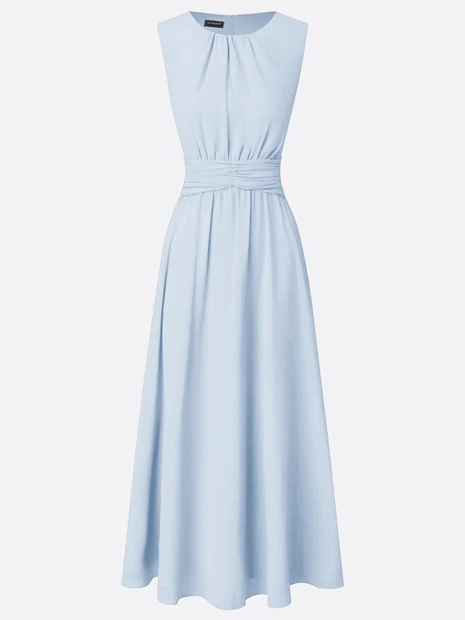 Robe Longue Sans Manches Taille Drapée Femme