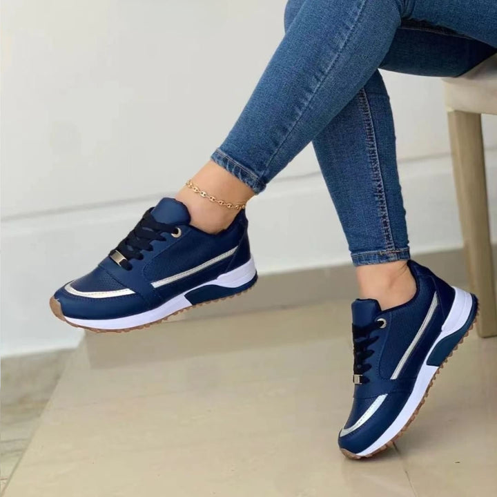 Baskets Compensées à Lacets et Détails Métallisés Femme