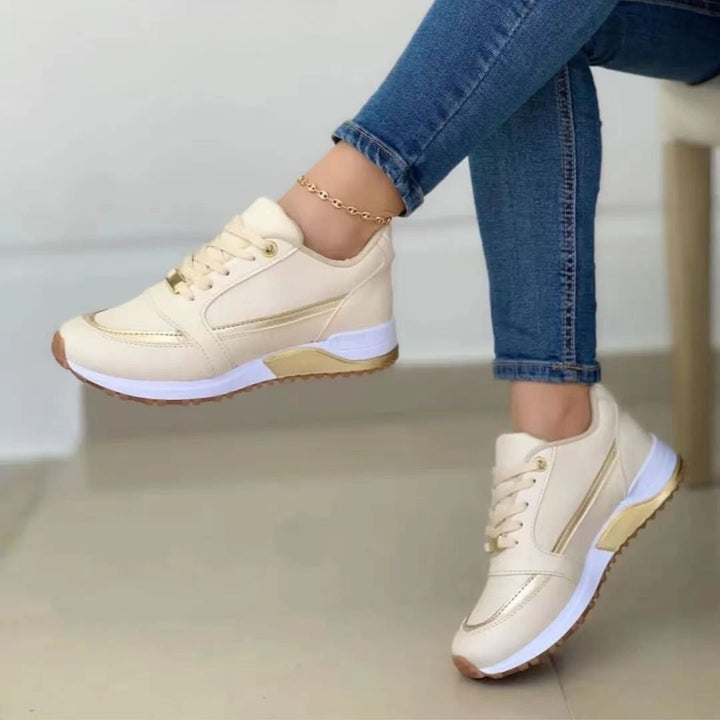Baskets Compensées à Lacets et Détails Métallisés Femme