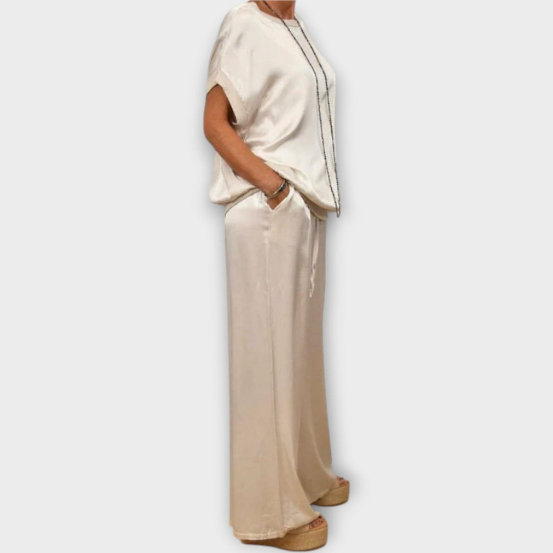 Ensemble Satiné Haut Et Pantalon Large Femme