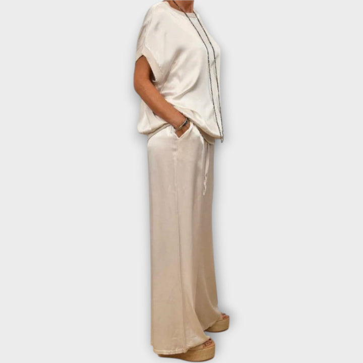 Ensemble Satiné Haut Et Pantalon Large Femme
