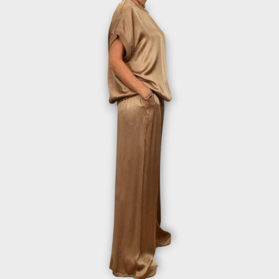 Ensemble Satiné Haut Et Pantalon Large Femme