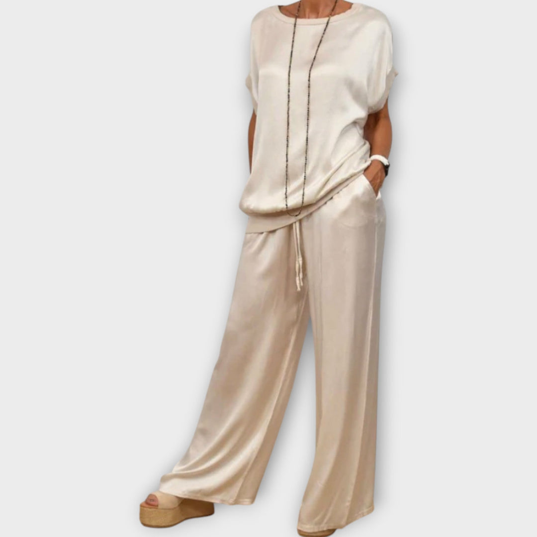 Ensemble Satiné Haut Et Pantalon Large Femme