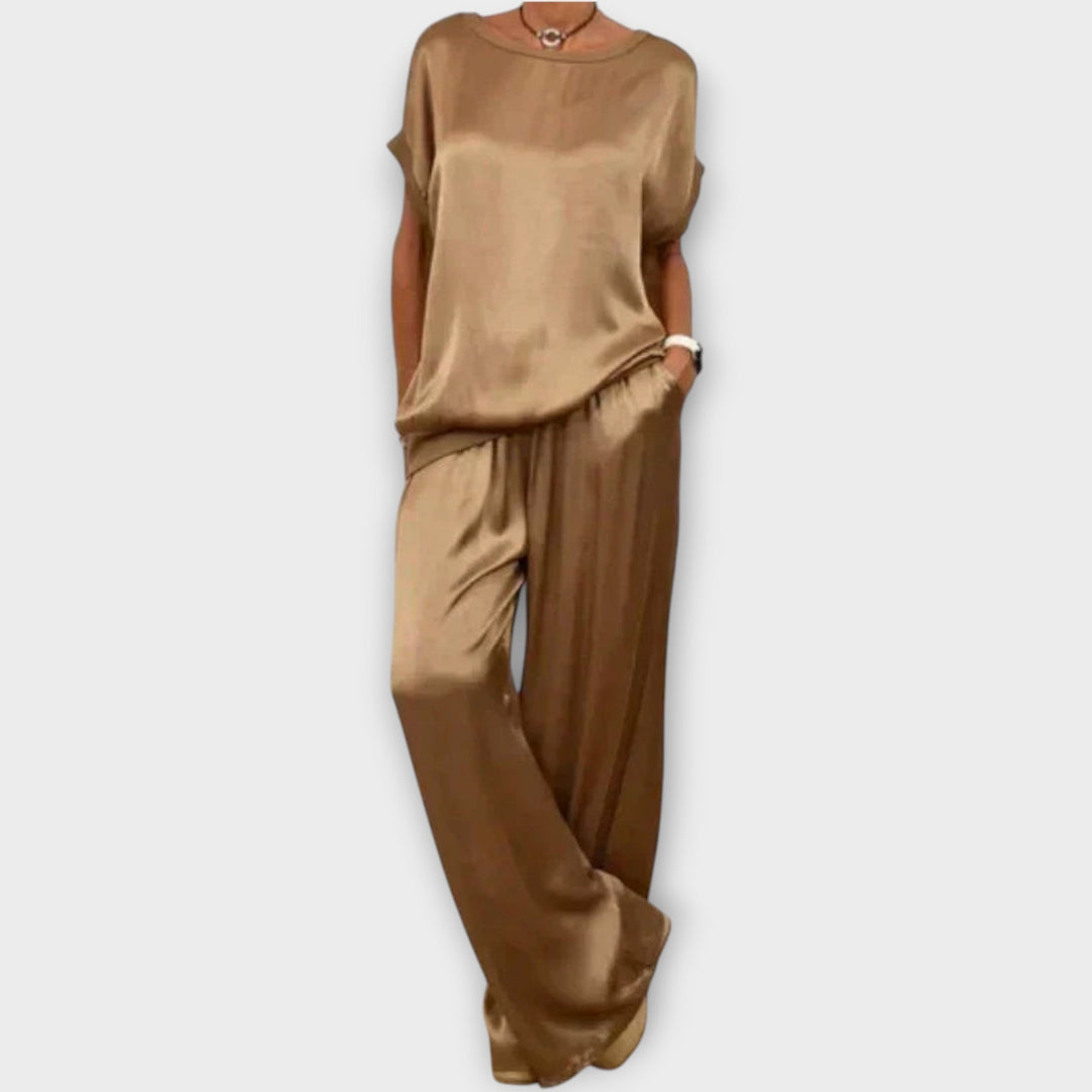 Ensemble Satiné Haut Et Pantalon Large Femme