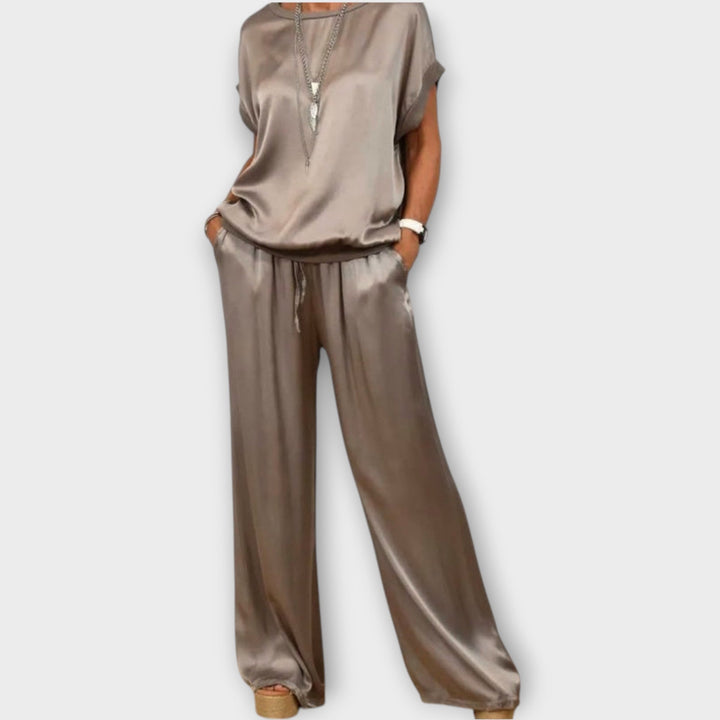Ensemble Satiné Haut Et Pantalon Large Femme