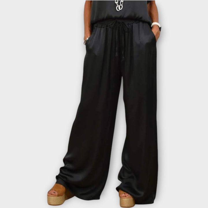 Ensemble Satiné Haut Et Pantalon Large Femme
