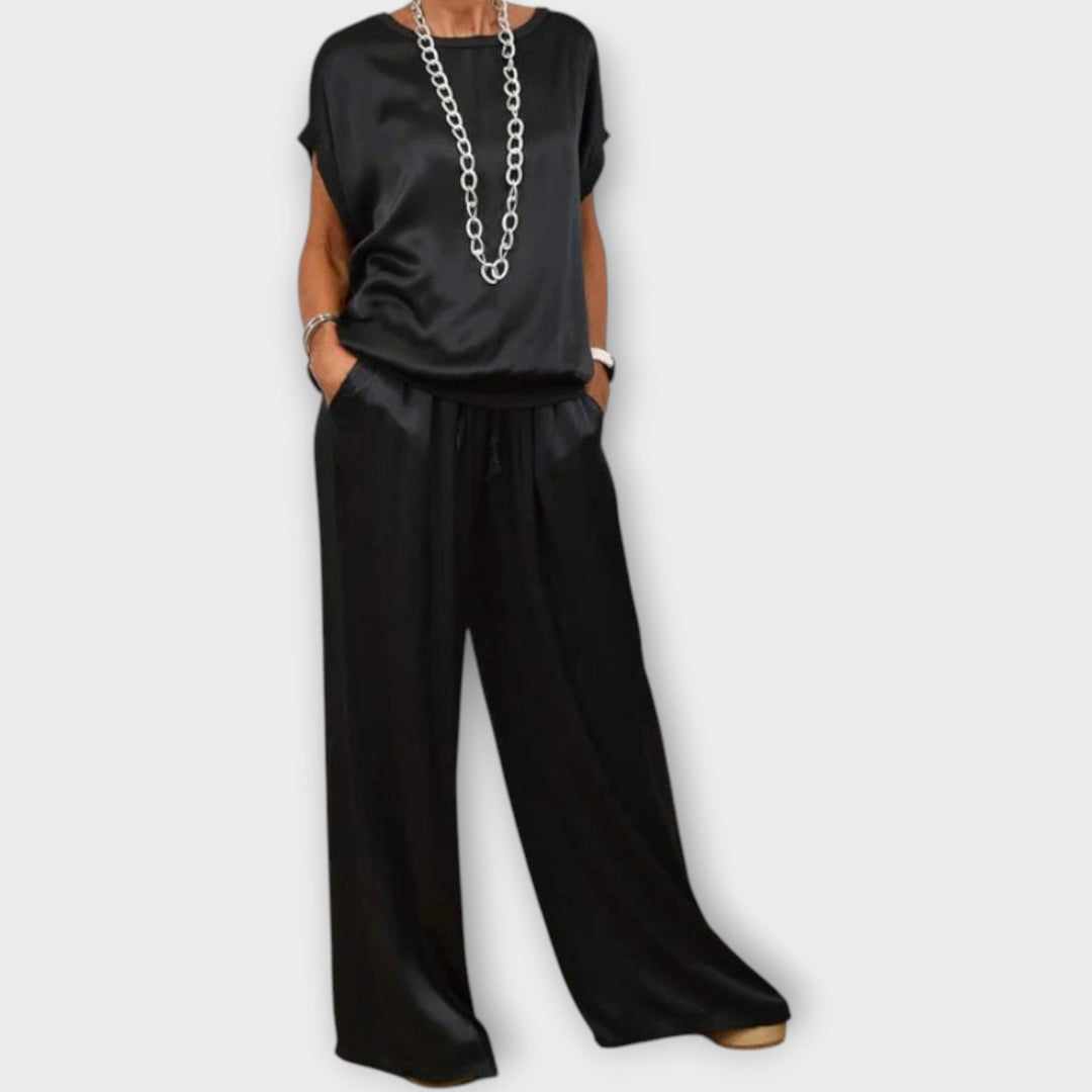 Ensemble Satiné Haut Et Pantalon Large Femme