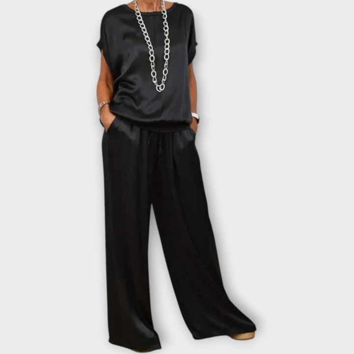 Ensemble Satiné Haut Et Pantalon Large Femme