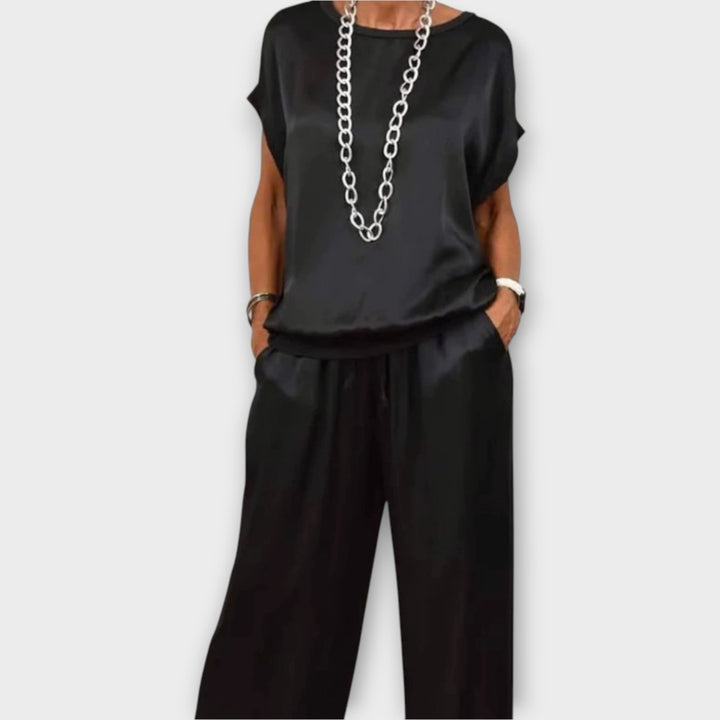 Ensemble Satiné Haut Et Pantalon Large Femme