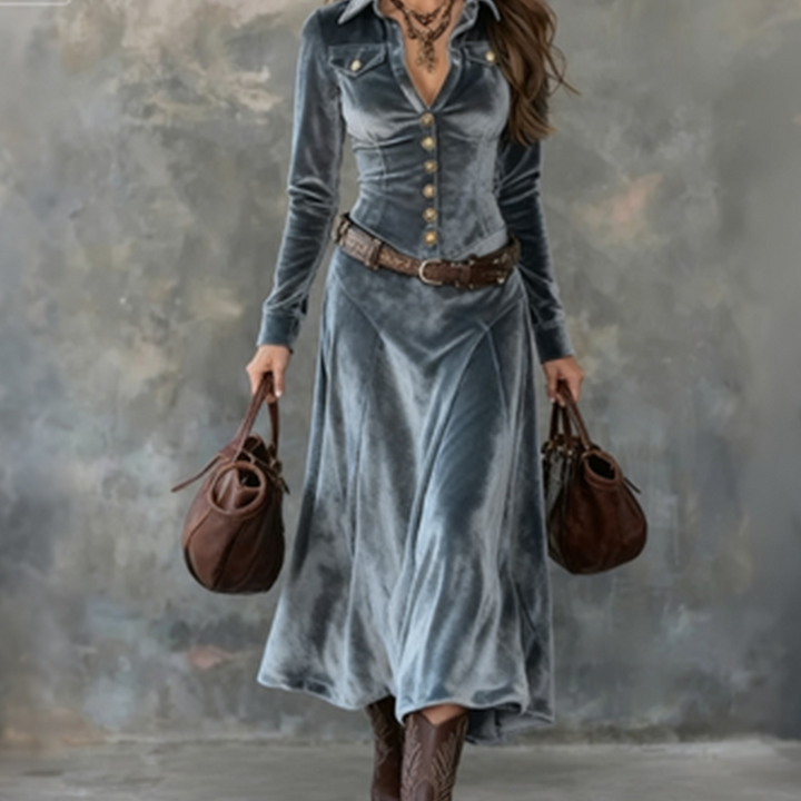 Robe Midi à Col Chemise Femme