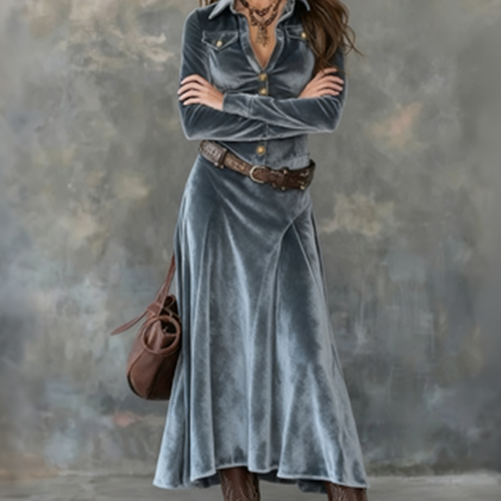 Robe Midi à Col Chemise Femme