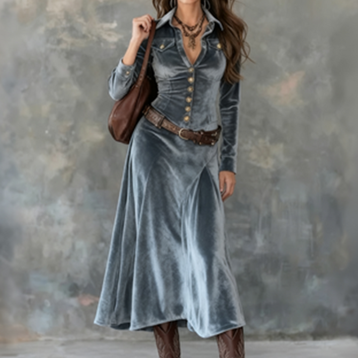 Robe Midi à Col Chemise Femme
