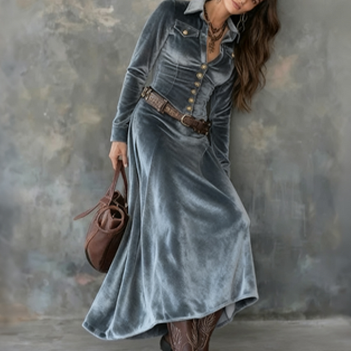 Robe Midi à Col Chemise Femme