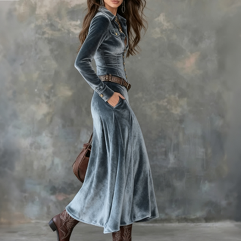 Robe Midi à Col Chemise Femme
