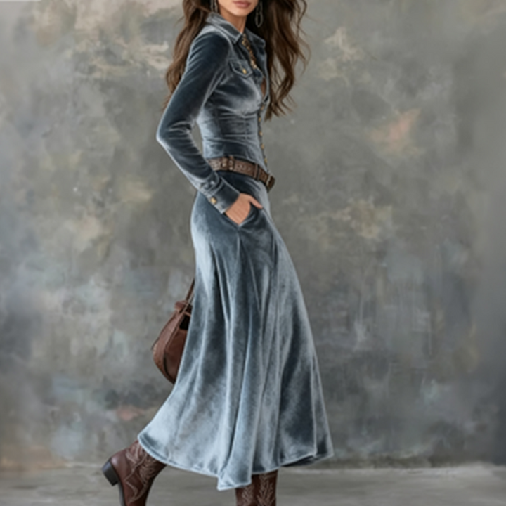 Robe Midi à Col Chemise Femme
